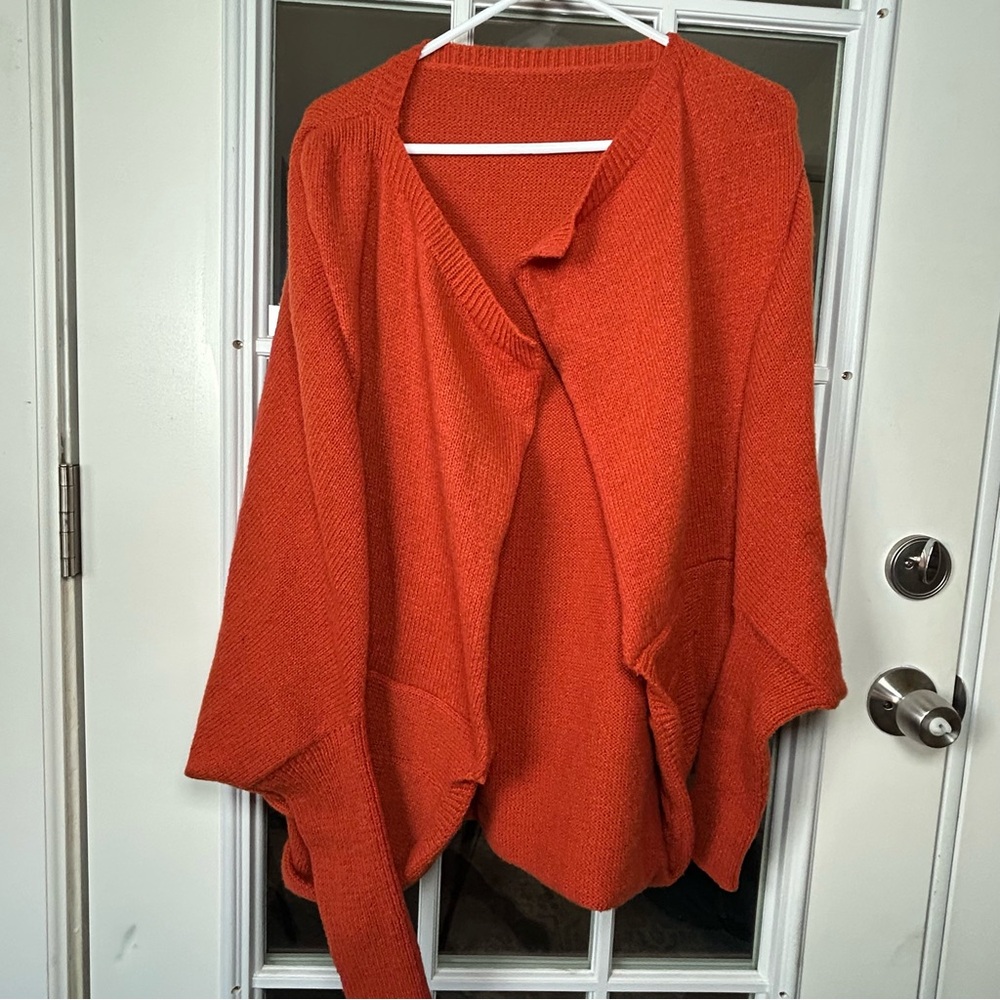 Oversized Open-Front Draped Batwing Cardigan, Size‎ Medium